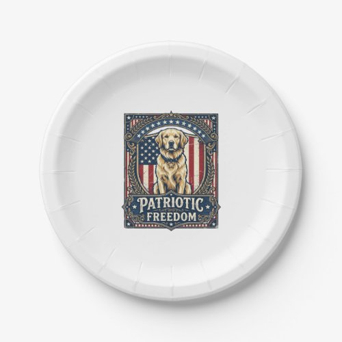 Patriotic Golden Retriever Vector Graphic Tee_1 Paper Plates