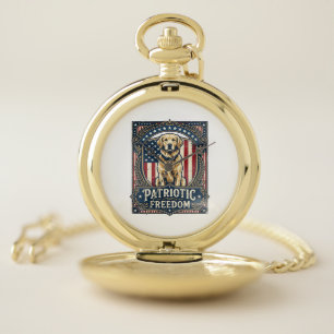 Patriotic Golden Retriever Vector Graphic Tee_1 Pocket Watch