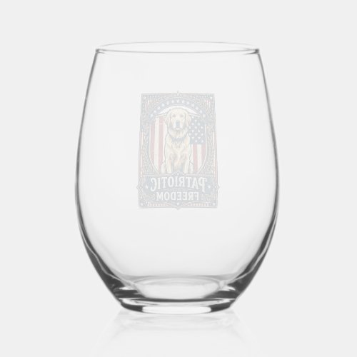 Patriotic Golden Retriever Vector Graphic Tee_1 Stemless Wine Glass