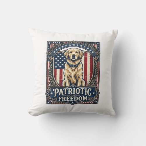 Patriotic Golden Retriever Vector Graphic Tee_1 Throw Pillow