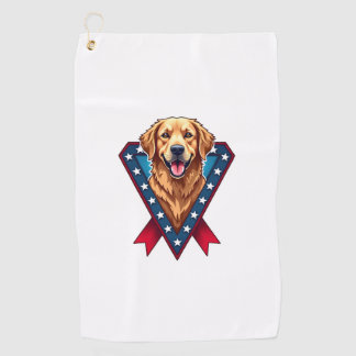 Patriotic Golden Retriever Victory Ribbon Tee Golf Towel