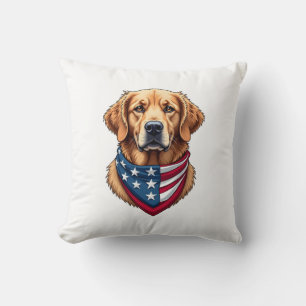 Patriotic Golden Retriever Vintage Engraving Shirt Throw Pillow