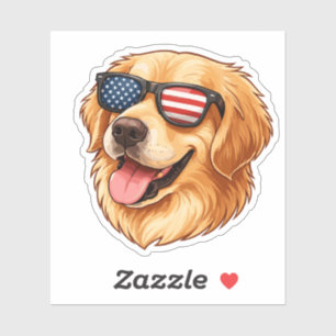 Patriotic Golden Retriever with American Flag Sticker