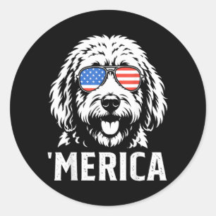 Patriotic Goldendoodle Dog America Aamerican Flag Classic Round Sticker