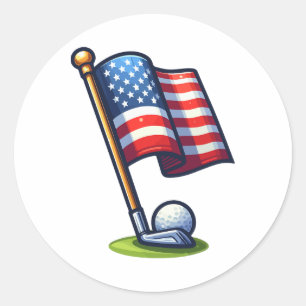 Patriotic Golf 4th Of July Usa Independence Day Classic Round Sticker