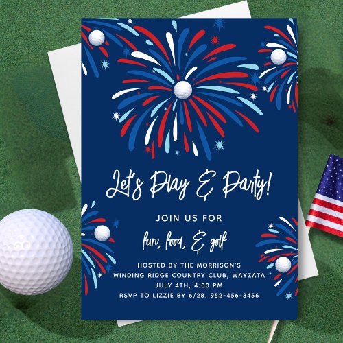 Patriotic Golf  Fireworks 4th of July Party Invitation