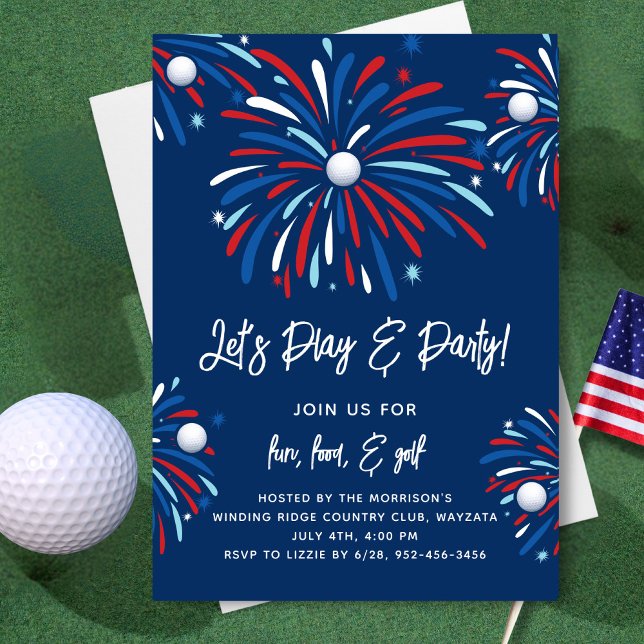 Patriotic Golf & Fireworks 4th of July Party Invitation (Creator Uploaded)