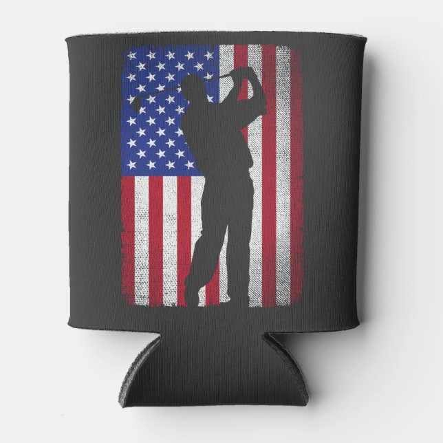 Patriotic Golf Golfing American Flag 4th Of July  Can Cooler (Front)