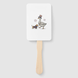 Patriotic Goose and Dachshund Vintage Shirt Design Hand Fan