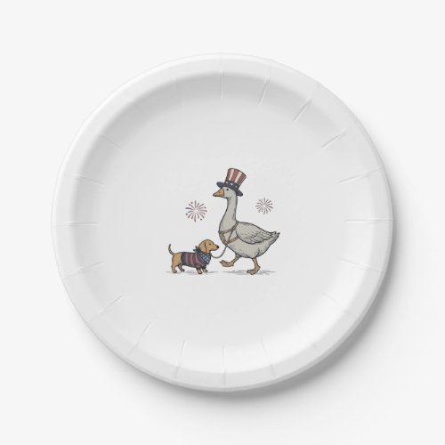 Patriotic Goose and Dachshund Vintage Shirt Design Paper Plates