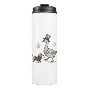 Patriotic Goose and Dachshund Vintage Shirt Design Thermal Tumbler
