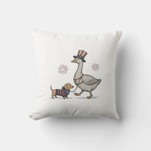 Patriotic Goose and Dachshund Vintage Shirt Design Throw Pillow