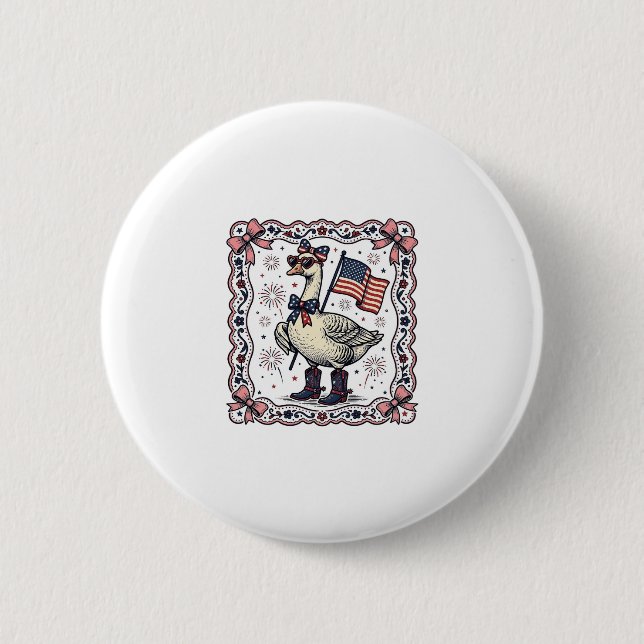 Patriotic Goose Vintage Engraving Button (Front)