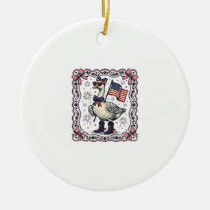 Patriotic Goose Vintage Engraving Ceramic Ornament