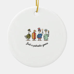 Patriotic Goose Vintage Engraving Funny USA Shirt Ceramic Ornament