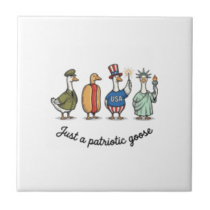 Patriotic Goose Vintage Engraving Funny USA Shirt Ceramic Tile