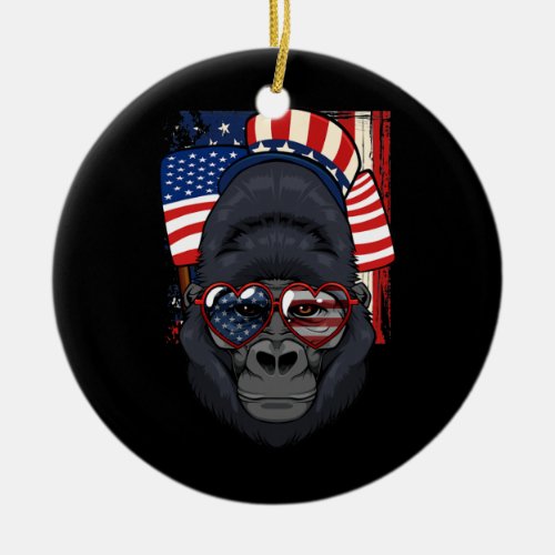 Patriotic Gorilla 4th Of July USA American Flag Ceramic Ornament