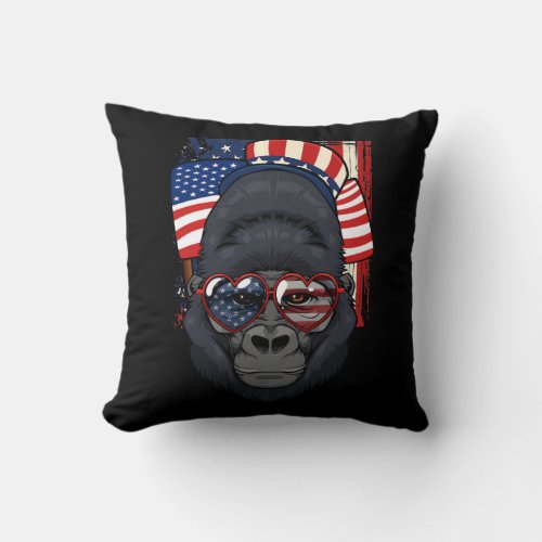 Patriotic Gorilla 4th Of July USA American Flag Throw Pillow