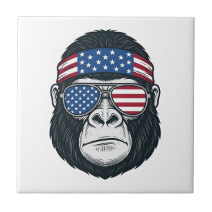 Patriotic Gorilla Face Vintage Engraving Vector_1 Ceramic Tile