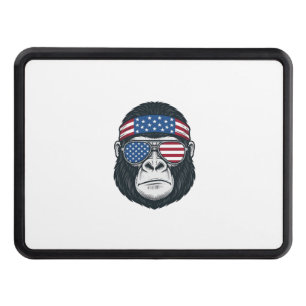 Patriotic Gorilla Face Vintage Engraving Vector_1 Hitch Cover