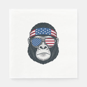 Patriotic Gorilla Face Vintage Engraving Vector_1 Napkins