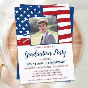 Patriotic Graduation American Flag Photo Military Invitation