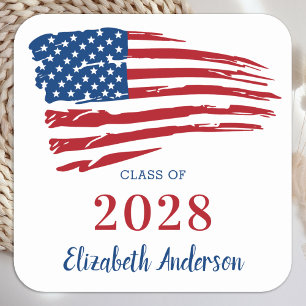 Patriotic Graduation USA American Flag Military Square Sticker