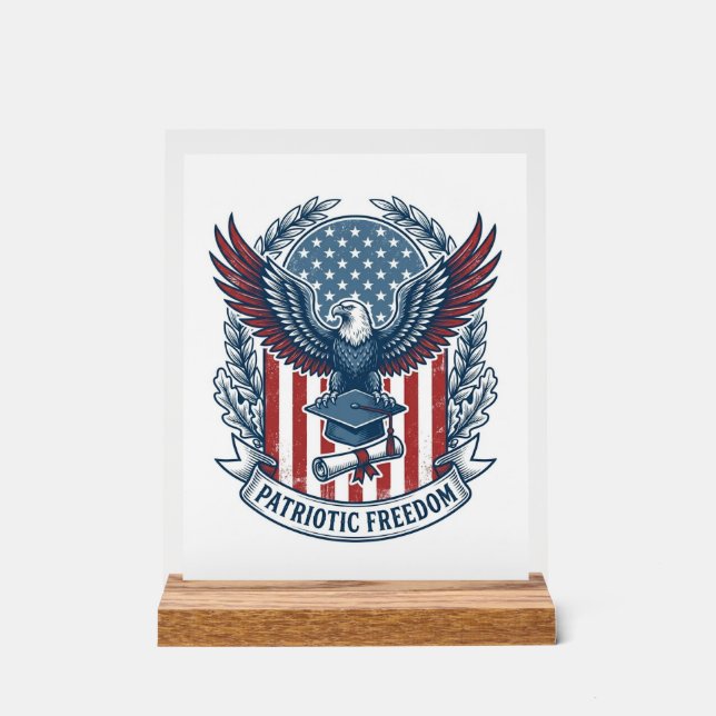 Patriotic Graduation Vector Graphic Tee Acrylic Sign (Front)