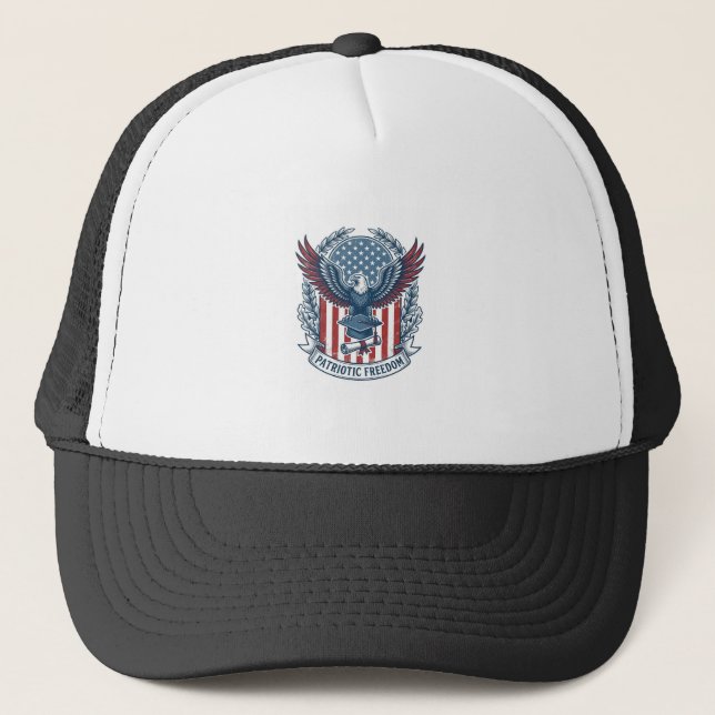 Patriotic Graduation Vector Graphic Tee Trucker Hat (Front)