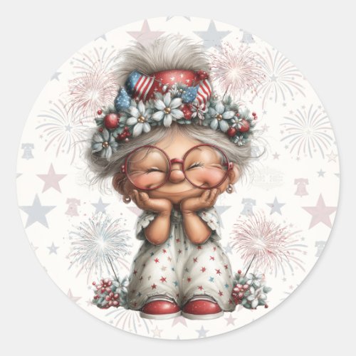 Patriotic Grandma Daydreaming Classic Round Sticker