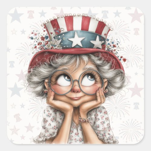 Patriotic Grandma Daydreaming Square Sticker