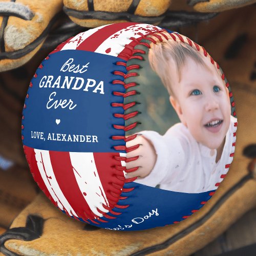 Patriotic GRANDPA Fathers Day Custom 2 Photo Baseball