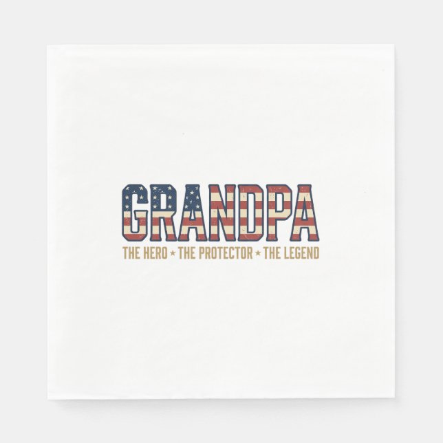 Patriotic Grandpa Hero Protector Legend Vector Des Napkins (Front)