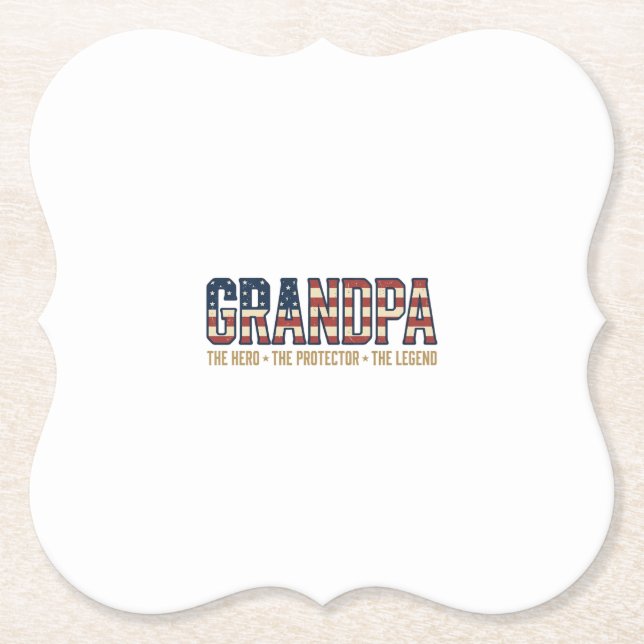 Patriotic Grandpa Hero Protector Legend Vector Des Paper Coaster (Front)