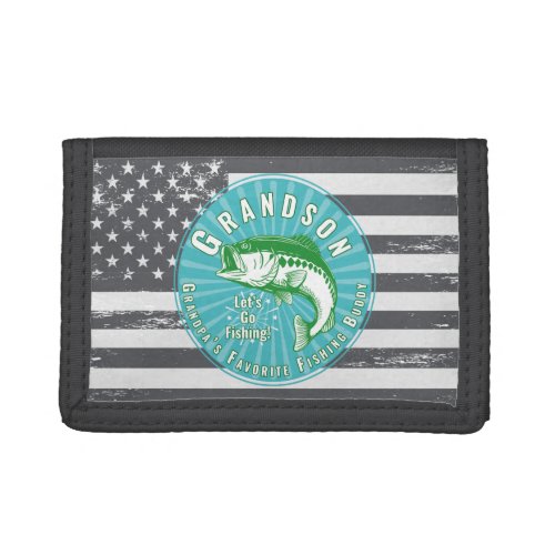 Patriotic Grandson Lets Go Fishing Trifold Wallet