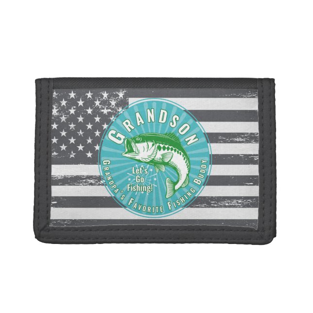 “Patriotic Grandson” Let’s Go Fishing! Trifold Wallet (Front)