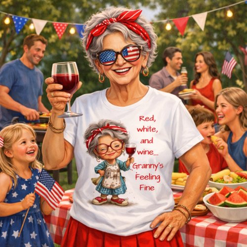 Patriotic Granny Wine Illustration Tri-Blend Shirt