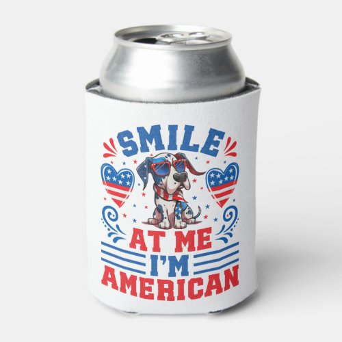 Patriotic Great Dane Dog for 4th Of July Can Cooler