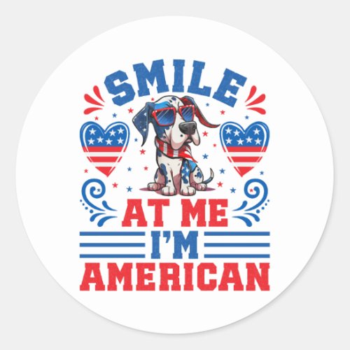 Patriotic Great Dane Dog for 4th Of July Classic Round Sticker