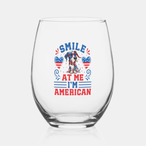 Patriotic Great Dane Dog for 4th Of July Stemless Wine Glass
