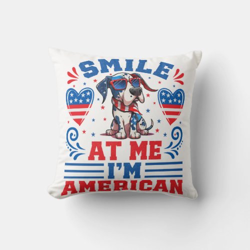 Patriotic Great Dane Dog for 4th Of July Throw Pillow