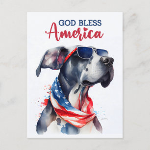 Patriotic Great Dane, God Bless America Postcard