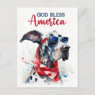 Patriotic Great Dane, God Bless America Postcard
