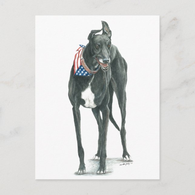 Patriotic Greyhound Dog Art Postcard (Front)