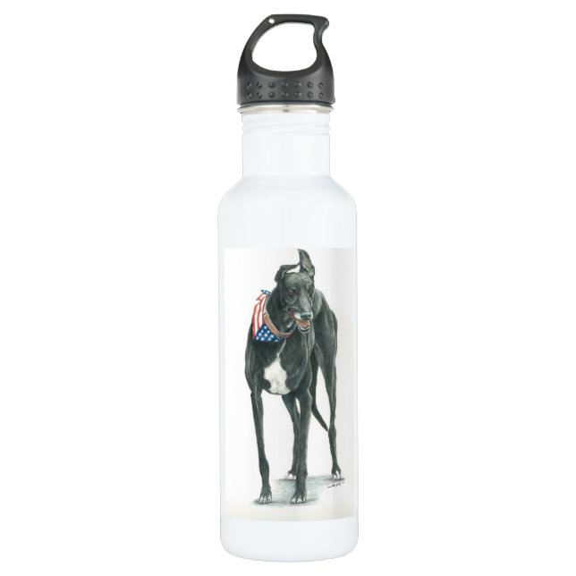 Patriotic Greyhound Dog Art Stainless Steel Water Bottle (Front)
