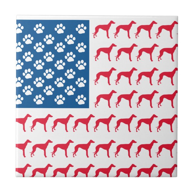 Patriotic Greyhound Dog Ceramic Tile (Front)