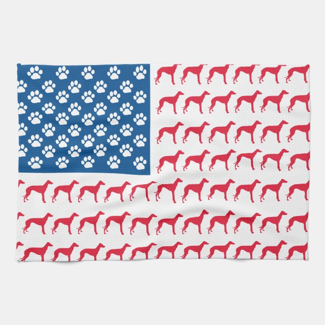 Patriotic Greyhound Dog Kitchen Towel (Horizontal)