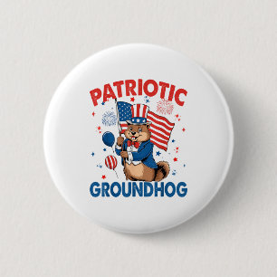 Patriotic Groundhog American Flag 4th Of July Button