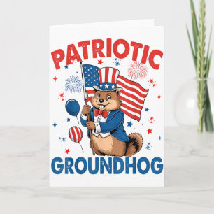 Patriotic Groundhog American Flag 4th Of July Card