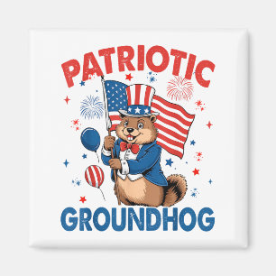 Patriotic Groundhog American Flag 4th Of July Magnet